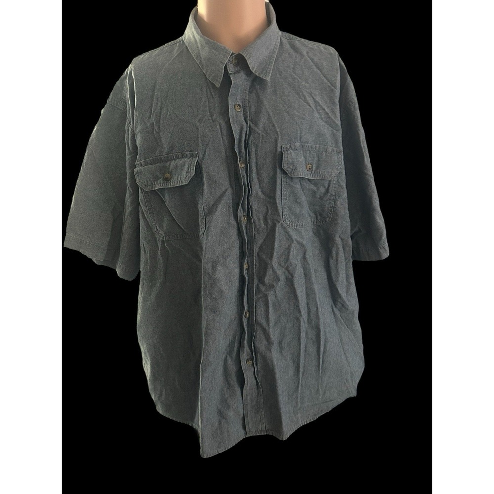 Wrangler Button Up Short Sleeve Shirt Men's 2XL Blue Pockets Cowboy Rodeo
